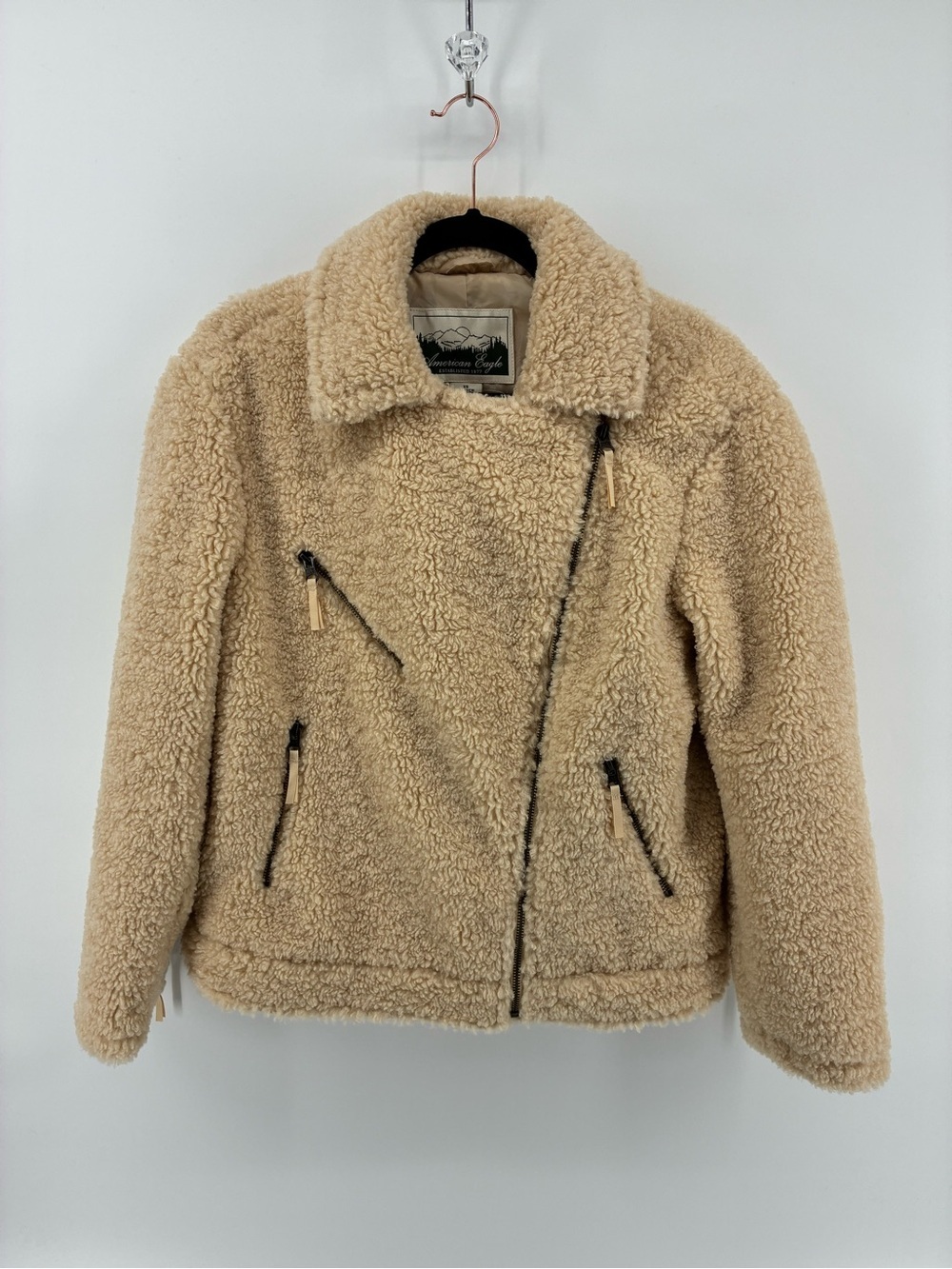 American Eagle Outfitters Plush Teddy Sherpa Zip Jacket - Beige